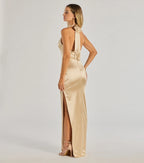 Melina Satin Halter High Slit Column Dress
