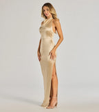 Melina Satin Halter High Slit Column Dress