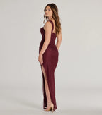 Amora Glitter Mesh High Slit Column Dress