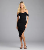 Can't Help It Mesh Off-The-Shoulder Midi Dress