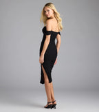Can't Help It Mesh Off-The-Shoulder Midi Dress