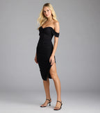 Can't Help It Mesh Off-The-Shoulder Midi Dress
