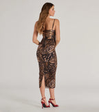 Sultry Leopard Print Mesh Lace-Up Midi Dress