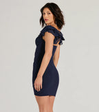 Arrive On The Scene Ruffle Bodycon Crepe Mini Dress